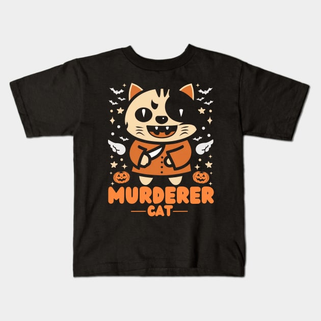 Funny Murderer Cat Halloween Designs 🐱🔪🎃 Kids T-Shirt by fupi